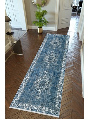 10 Post Online Yolluk Mavi Kaymaz Kesme Yıkanabilir Ince Dijital Baskı Koridor Halısı