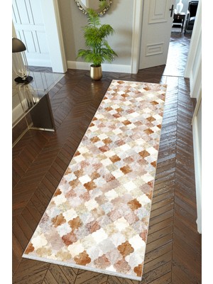 10 Post Online Yolluk Fas Desenli Kahverengi Vizon Kaymaz Kesme Yıkanabilir Ince Dijital Baskı Koridor Halısı