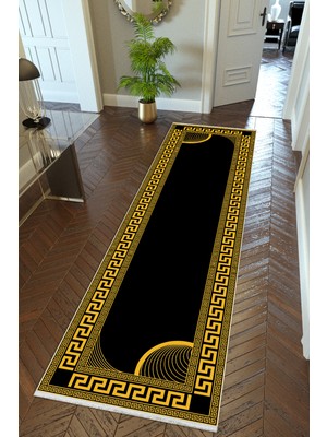 10 Post Online Yolluk Altın Gold Siyah Turuncu Kaymaz Kesme Yıkanabilir Ince Dijital Baskı Koridor Halısı