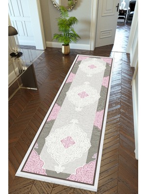 10 Post Online Yolluk Gri Beyaz Kaymaz Kesme Yıkanabilir Ince Dijital Baskı Koridor Halısı