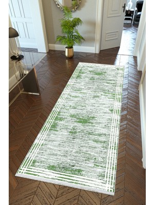 10 Post Online Yolluk Yeşil Gri Kaymaz Kesme Yıkanabilir Ince Dijital Baskı Koridor Halısı