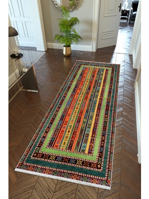 10 Post Online Yolluk Kilim Desenli Otantik Kahverengi Kaymaz Kesme Yıkanabilir Ince Dijital Baskı Koridor Halısı