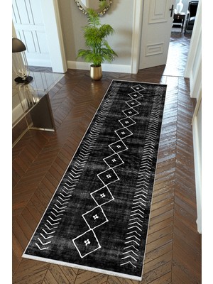 10 Post Online Yolluk Otantik Siyah Kaymaz Kesme Yıkanabilir Ince Dijital Baskı Koridor Halısı