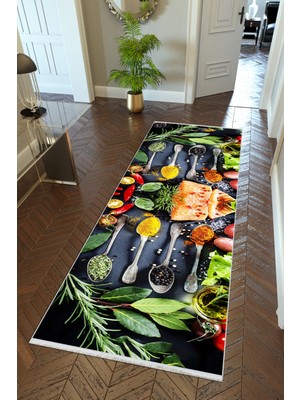 10 Post Online Yolluk Mutfak Halısı Baharat Gümüş Kaymaz Kesme Yıkanabilir Ince Dijital Baskı Koridor Halısı