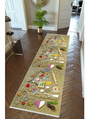 10 Post Online Yolluk Mutfak Halısı Bej Kaymaz Kesme Yıkanabilir Ince Dijital Baskı Koridor Halısı