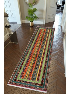 10 Post Online Yolluk Kilim Desenli Otantik Kahverengi Kaymaz Kesme Yıkanabilir Ince Dijital Baskı Koridor Halısı