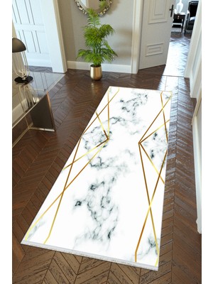 10 Post Online Yolluk Altın Krem Gold Kaymaz Kesme Yıkanabilir Ince Dijital Baskı Koridor Halısı