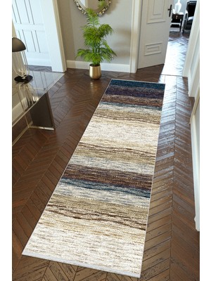 10 Post Online Yolluk Soyut Bej Ekru Kahverengi Mavi Kaymaz Kesme Yıkanabilir Ince Dijital Baskı Koridor Halısı