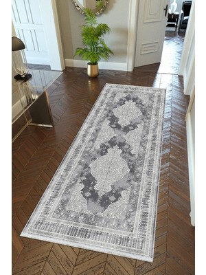 10 Post Online Yolluk Gri Siyah Kaymaz Kesme Yıkanabilir Ince Dijital Baskı Koridor Halısı