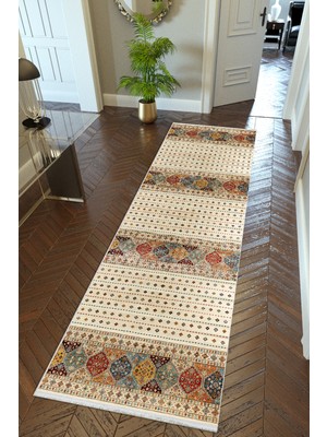 10 Post Online Yolluk Kilim Desenli Otantik Bej Kaymaz Kesme Yıkanabilir Ince Dijital Baskı Koridor Halısı