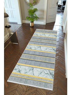 10 Post Online Yolluk Gri Altın Kaymaz Kesme Yıkanabilir Ince Dijital Baskı Koridor Halısı