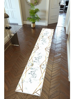 10 Post Online Yolluk Altın Krem Gold Kaymaz Kesme Yıkanabilir Ince Dijital Baskı Koridor Halısı