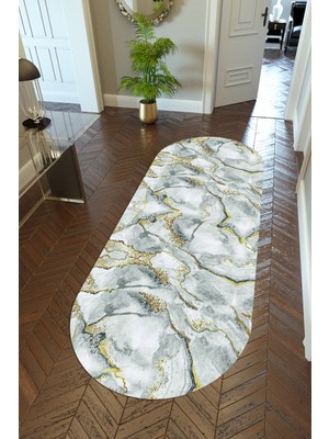 10 Post Online Yolluk Taş Mermer Altın Gri Gold Kaymaz Kesme Yıkanabilir Ince Dijital Baskı Koridor Halısı