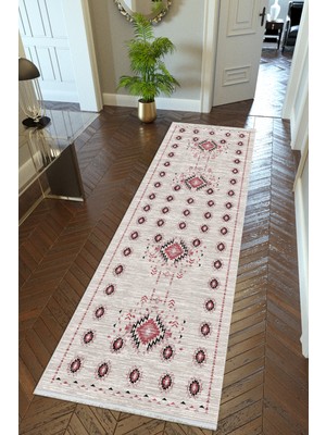 10 Post Online Yolluk Kilim Desenli Otantik Ekru Gri Gülkkurusu Kaymaz Kesme Yıkanabilir Ince Koridor Halısı