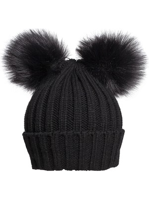 Baby Dora Çift Ponponlu Kız Cocuk Bere Siyah