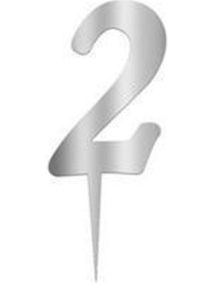 Dipak Gümüş Renk 2 Rakam Pasta Üstü Parlak Pleksi 7 cm