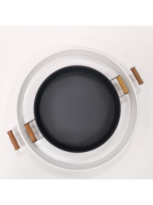 Kitchen Trend 51 cm Beyaz 37 cm Siyah 2 Li Metal Yuvarlak Tepsi Sunum Tepsisi Çay Kahve Tepsisi