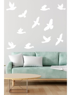 Lizpo Decor Uçan Kuşlar Dekoratif Duvar Sticker Kuş Sürüsü Beyaz (22 Adet)