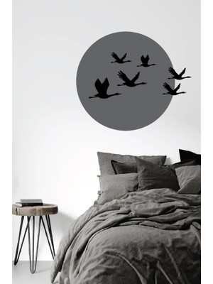 Lizpo Decor Günbatımı Kuşlar5 Duvar Sticker Dekoratif Duvar Çıkartma Sticker Koyu Gri Siyah Kombin Siyah