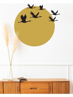 Lizpo Decor Günbatımı Kuşlar5 Duvar Sticker Dekoratif Duvar Çıkartma Sticker Gold Siyah Kombin Siyah