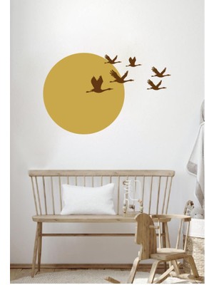 Lizpo Decor Günbatımı Kuşlar5 Duvar Sticker Dekoratif Duvar Çıkartma Sticker Gold Kahverengi Kombin Siyah