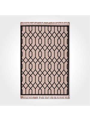 Bespoky Russell Siyah Antrasit 200 x 290 Geometrik Akrilik Pamuk Kilim Dekoratif Halı