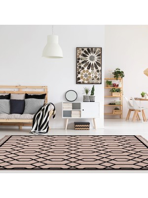 Bespoky Russell Siyah Antrasit 200 x 290 Geometrik Akrilik Pamuk Kilim Dekoratif Halı