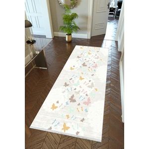 10 Post Online Yolluk Mutfak Halısı Kelebek Bej Ekru Kaymaz Kesme Yıkanabilir Ince Dijital Baskı Koridor Halısı