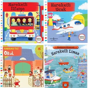 Hareketli Itfaiye - Hareketli Uçak - Hareketli Okul - Hareketli Liman - Hareketli Kitaplar 4 Kitap Set