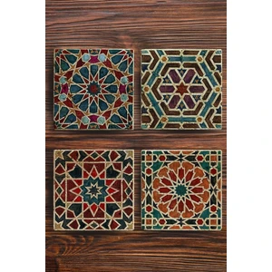 Baskılı Doğal Taş Bardak Altlığı 4'lü Set 10X10X1 cm