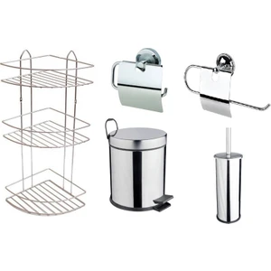 Renk Yapı Rüyası Renk Yapı Banyo Wc Tuvalet 5lt Çöp Kovası + 3 Katlı Raf + Havluluk + Kağıtlık + Fırça 5'li Beşli Set