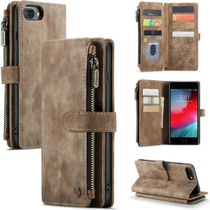 Apple iPhone 6 Plus / 6s Plus / 7 Plus / 8 Plus Için Vintage Pu Deri Çok Fonksiyonlu Flip Cüzdan Fermuar Kılıf Kart Yuvaları Standı Kapağı Kahverengi (Yurt Dışından)