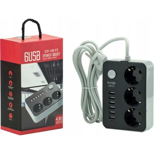 3 Soket 6'lı USB Uzatma Kablosu