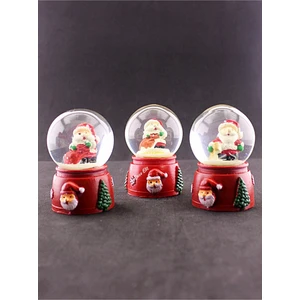 Hediye Filesi 3 Adet Yeni Yıl Noel Baba Temalı Karışık Mini Boy Işıklı Kar Küresi 6,5 cm