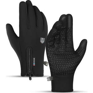 Açık Spor Sonbahar ve Kış Erkek ve Kadın Artı Kadife Dokunmatik Ekran Sıcaklık Kayak Sürme Rüzgar Geçirmez ve Su Geçirmez Eldivenler Siyah (Yurt Dışından)