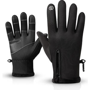 Erkek Dokunmatik Ekran Kullanımına Uygun Rüzgar Geçirmez Kadife Tam Parmak Kayak Eldiveni - Siyah (Yurt Dışından)