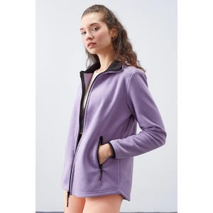 Eflatun Dik Yaka Fermuarlı Rahat Form Kadın Polar Sweatshirt - 97173