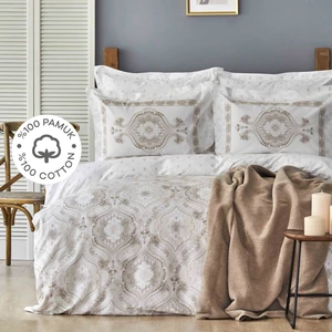 Karaca Home Arlen Bej Çift Kişilik %100 Pamuk Nevresim Takımı Battaniye Set