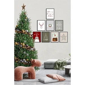 Çerçevesiz Çerçeve Görünümlü 8 Parça Yeniyıl Seti Yılbaşı Seti Mdf Tablo Seti Noel Set ÖZC-MDF8F