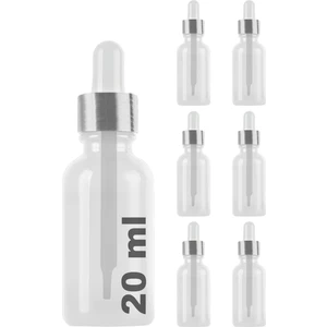 20 cc Şeffaf Damlalık Metal Gümüş Sızdırmaz Kapaklı 20 ml Dropper Cam Serum Şişesi 6 Adet