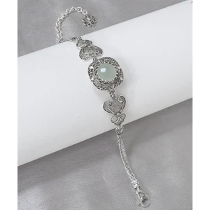 Filigran Silver 925 Ayar Gümüş Otantik El Işçiliği Telkari Doğal Aqua Kalsedon Taşlı Kadın Bileklik