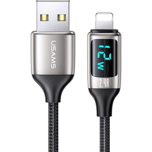 Usams US-SJ543 Dijital Göstergeli - Çipli - Örgülü1.2m 2.4A Lightning iPhone Uyumlu Şarj ve Data Kablosu
