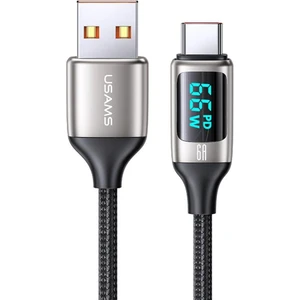 Usams US-SJ544 Dijital Göstergeli,çipli,örgülü,1.2m Pd 66W USB To Type-C Hızlı Şarj ve Data Kablosu