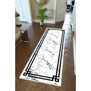 10 Post Online Yolluk Çerçeve Desenli Mermer Beyaz Kaymaz Kesme Yıkanabilir Ince Dijital Baskı Koridor Halısı
