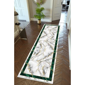 10 Post Online Yolluk Çerçeve Desenli Mermer Metalik Gri Yeşil Kaymaz Kesme Yıkanabilir Ince Koridor Halısı