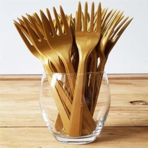 Gold Renk Plastik Çatal 25 Adet