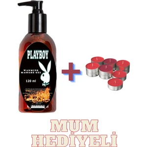 Playboy Warmıng Massage Gel + Mum Hediyeli Isıtıcılı, , Kaydırıcı Tüm Vücut Masaj Jeli 120 ml