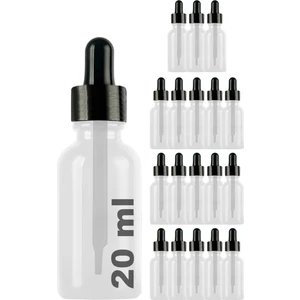 20 cc Şeffaf Damlalık Metal Siyah Sızdırmaz Kapaklı 20 ml Dropper Cam Serum Şişesi 18 Adet