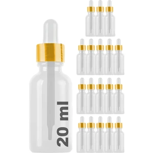 20 cc Şeffaf Damlalık Metal Gold Sızdırmaz Kapaklı 20 ml Dropper Cam Serum Şişesi 18 Adet