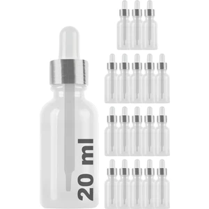 20 cc Şeffaf Damlalık Metal Gümüş Sızdırmaz Kapaklı 20 ml Dropper Cam Serum Şişesi 18 Adet
